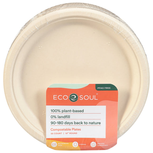 Ecosoul - Rnd Plate 10 Inch Bagasse - Case Of 8-50 Ct