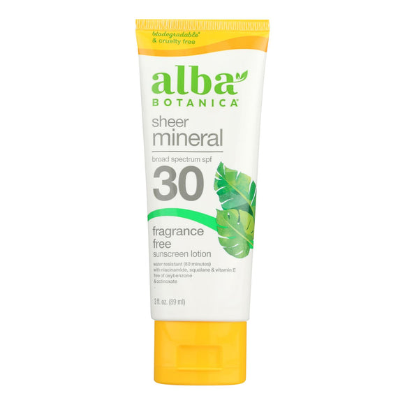 Alba Botanica - Sunscreen Lotion Mineral Formula Face And Body Spf 30 - 1 Each-3 Fluid Ounces - Vita-Shoppe.com