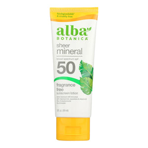 Alba Botanica - Sunscreen Lotion Mineral Formula Spf 50 - 1 Each-3 Fluid Ounces - Vita-Shoppe.com