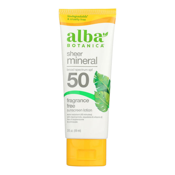 Alba Botanica - Sunscreen Lotion Mineral Formula Spf 50 - 1 Each-3 Fluid Ounces - Vita-Shoppe.com